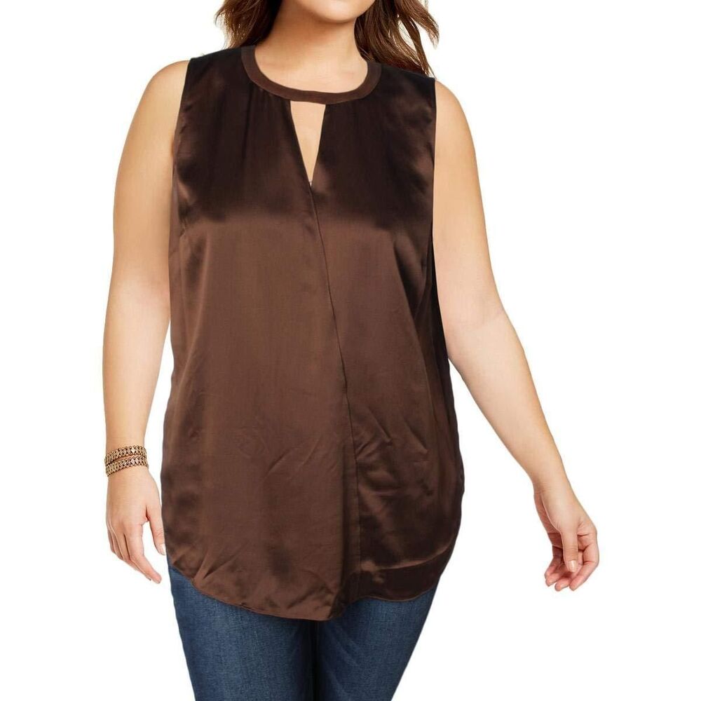 Womens New Ralph Lauren NWT 14W 14 W Silk Suede Dark Chocolate Brown Blouse Key